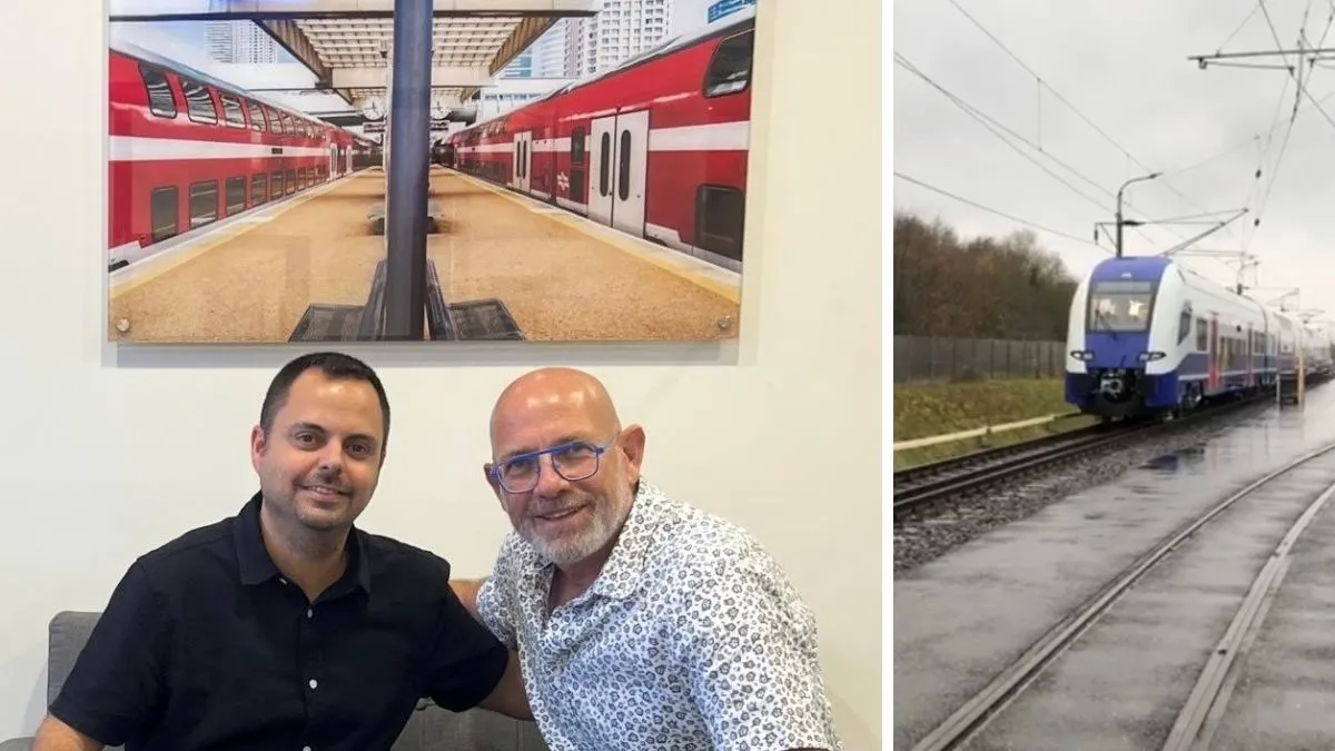 מימין: יריב פוזנר, סמנכ״ל המכירות באוריין, ודניאל שליו ראש אגף רכש בינלאומי ברכבת ישראל