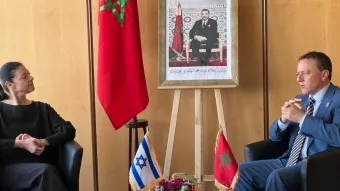 שרת התחבורה מרב מיכאלי ושר התחבורה של מרוקו, מוחמד עבד אל ג׳ליל מכנס התחבורה הבינלאומי שהתקיים במאי האחרון בגרמניה