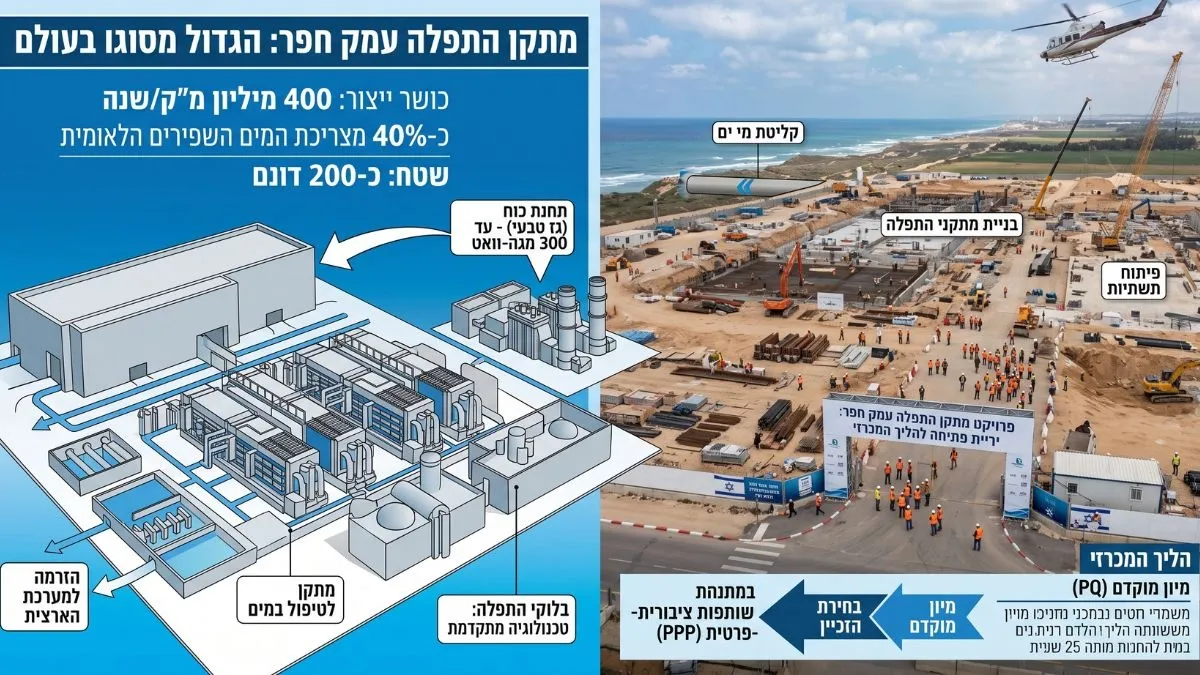 משרד האוצר: יצא לדרך המכרז להקמת מתקן ההתפלה הגדול בעולם בעמק חפר