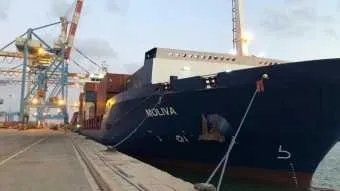 אניית המכולה MOLIVA עוגנת בנמל אשדוד. פקידה שבועית